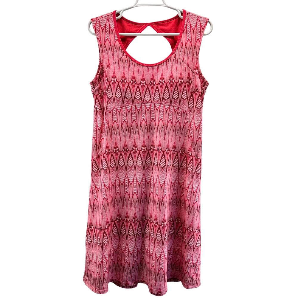 Prana Calico Dress Pink Geometric Design M Athletic Sleeveless Travel Tennis